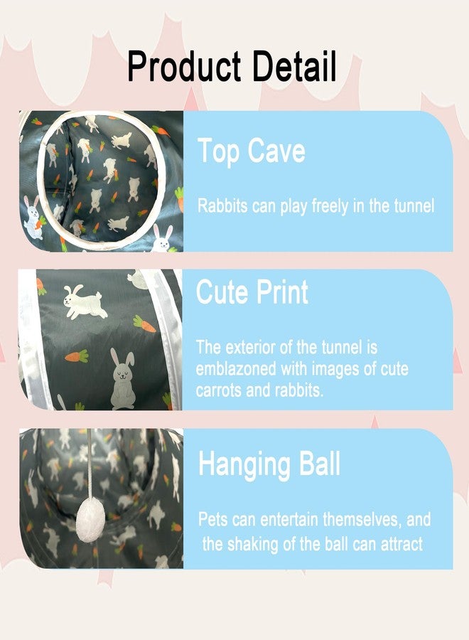 LUCKITTY لعبة نفق الأرانب من لاكيتي، نفق قابل للطي بثلاثة اتجاهات مع ألعاب للمضغ للأرانب، خنازير غينيا، النمس، القطط الصغيرة والحيوانات الأليفة الصغيرة - تصميم أرنب وجزر رمادي وأبيض (33 بوصة × 20 بوصة × 9.5 بوصة). - Image 2